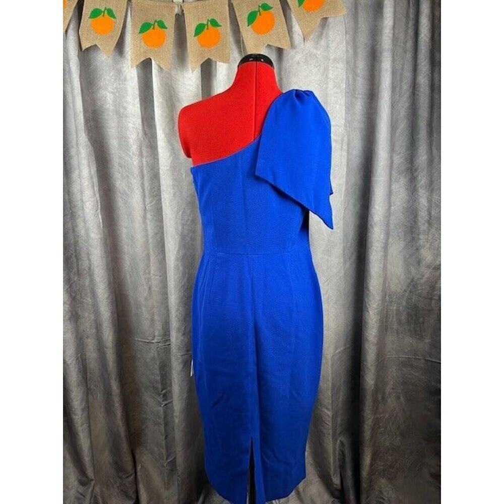 DRESS THE POPULATION Tiffany One-Shoulder Bow-Tie Midi Dress in Blue Size L NWT - Picture 5 of 7